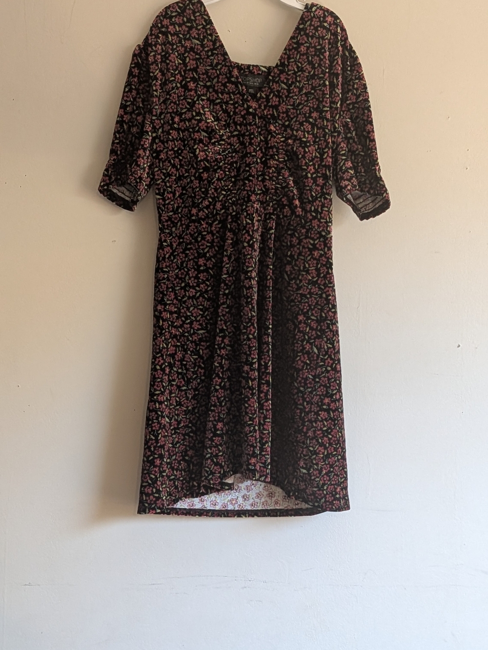 Topshop Black Midi Dress with Pink Floral Print